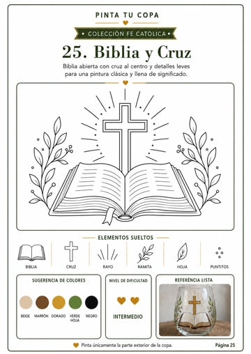 Plantilla 25 - Biblia y Cruz, página interna de Pinta Tu Copa
