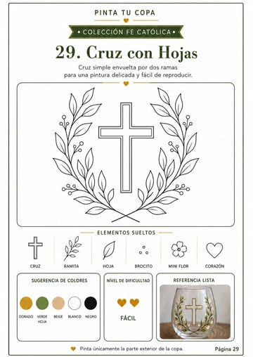 Plantilla 29 - Cruz con Hojas, página interna de Pinta Tu Copa