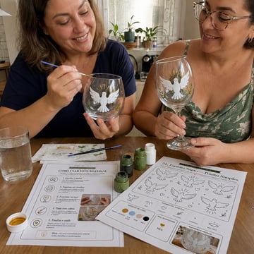 Dos amigas pintando copas juntas