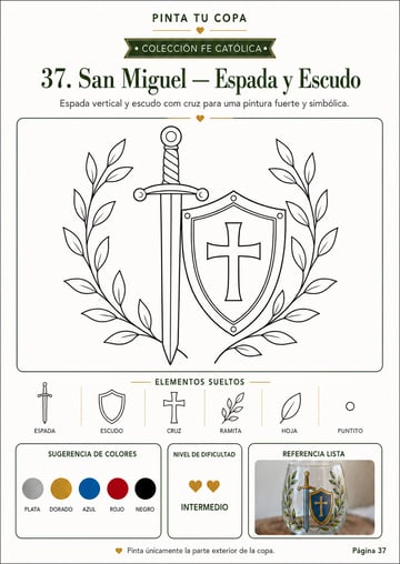 Plantilla 37 - San Miguel, Espada y Escudo, página interna de Pinta Tu Copa